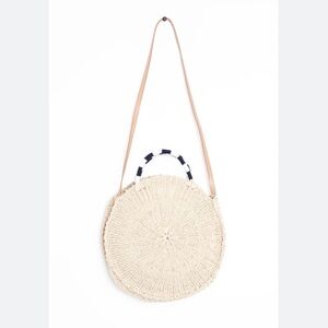 J. Crew Woven Round Bag with Navy and White Wrapped Handle